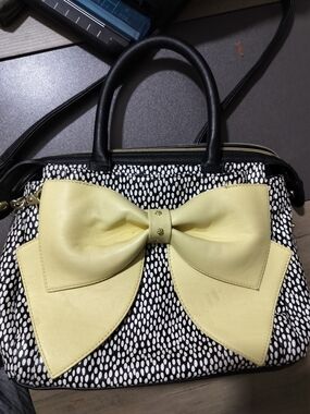 Betsey Johnson Black & Yellow Bow-Accent Satchel